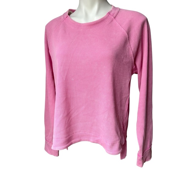 Sunnyside by SUNDRY Pink Stonewashed Waffle Knit Pullover Top, Sz Lg - Picture 3 of 14